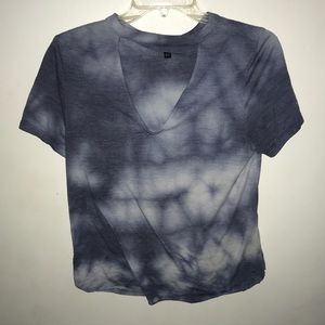 tie dye shirt sleeve shirt with cut out neck